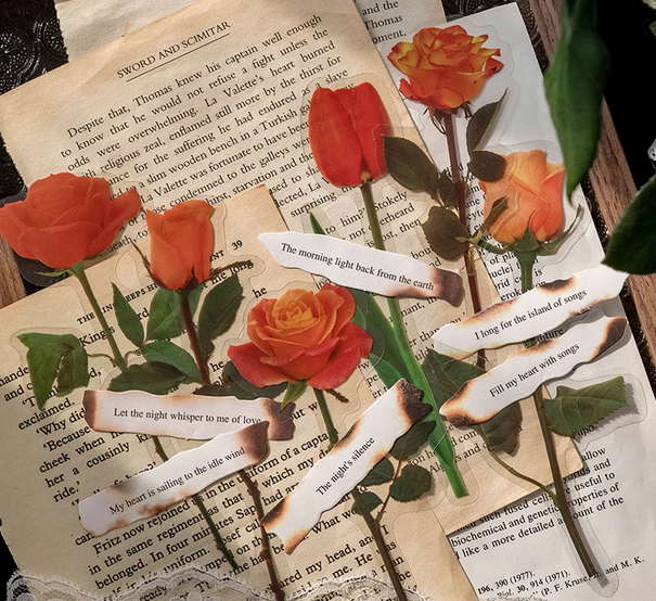 Plants and Poetry Romantic Rose Blossom Stickers Pack