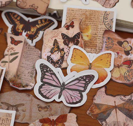 Burning Memories Series Retro Butterfly Plant Journal Stickers Pack